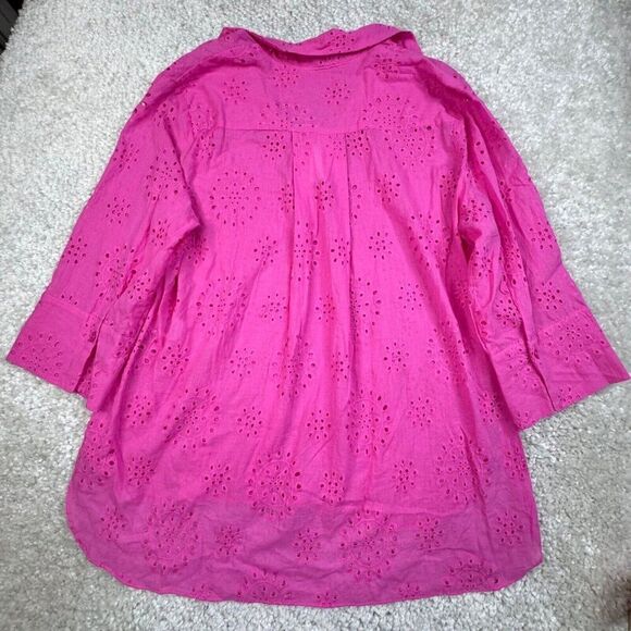 Umgee Pink Eyelet Button Front 3/4 Sleeve Shirt NEW - Picture 2 of 8